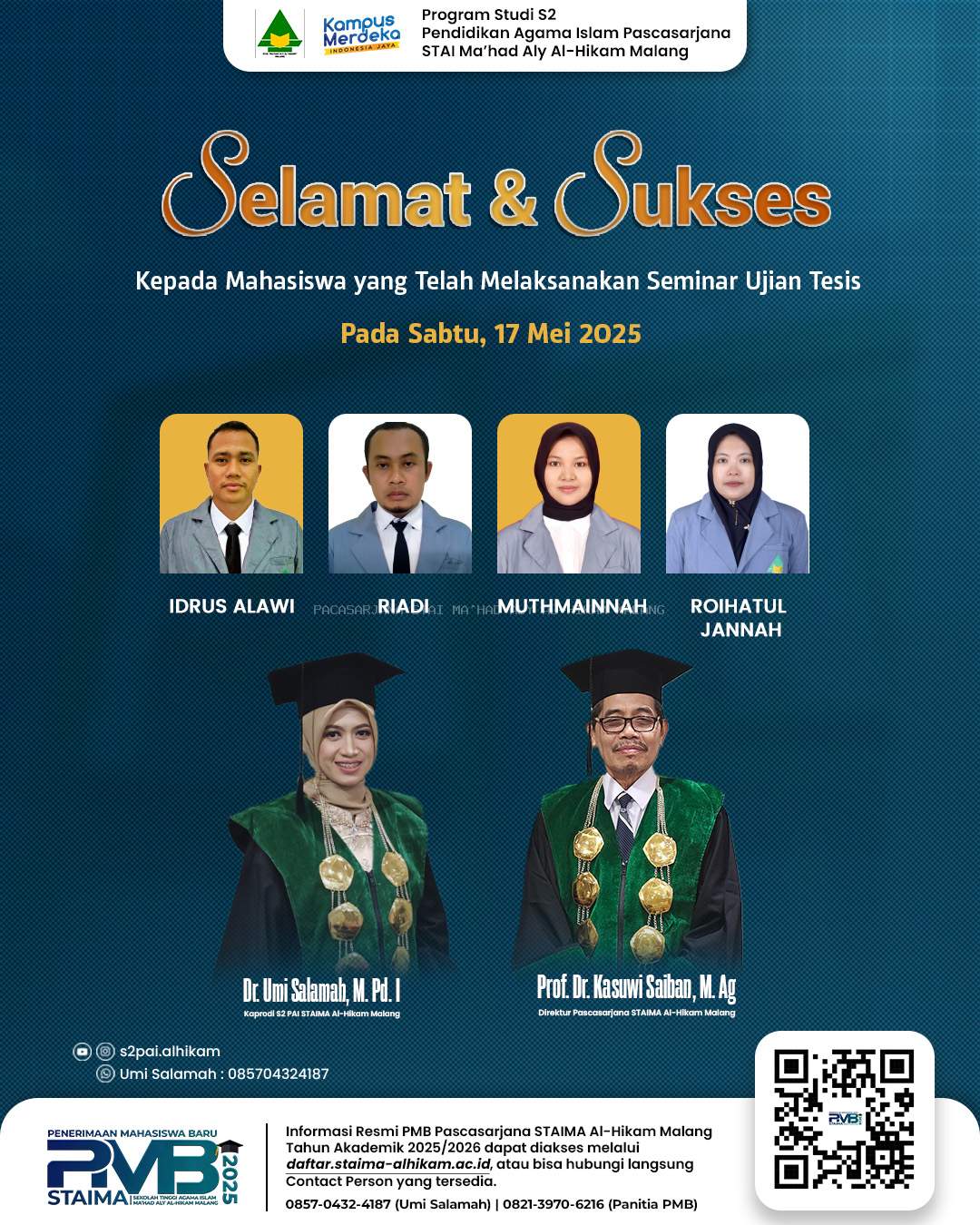 Selamat dan Sukses kepada Mahasiswa yang telah melakukan Ujian Seminar Tesis 