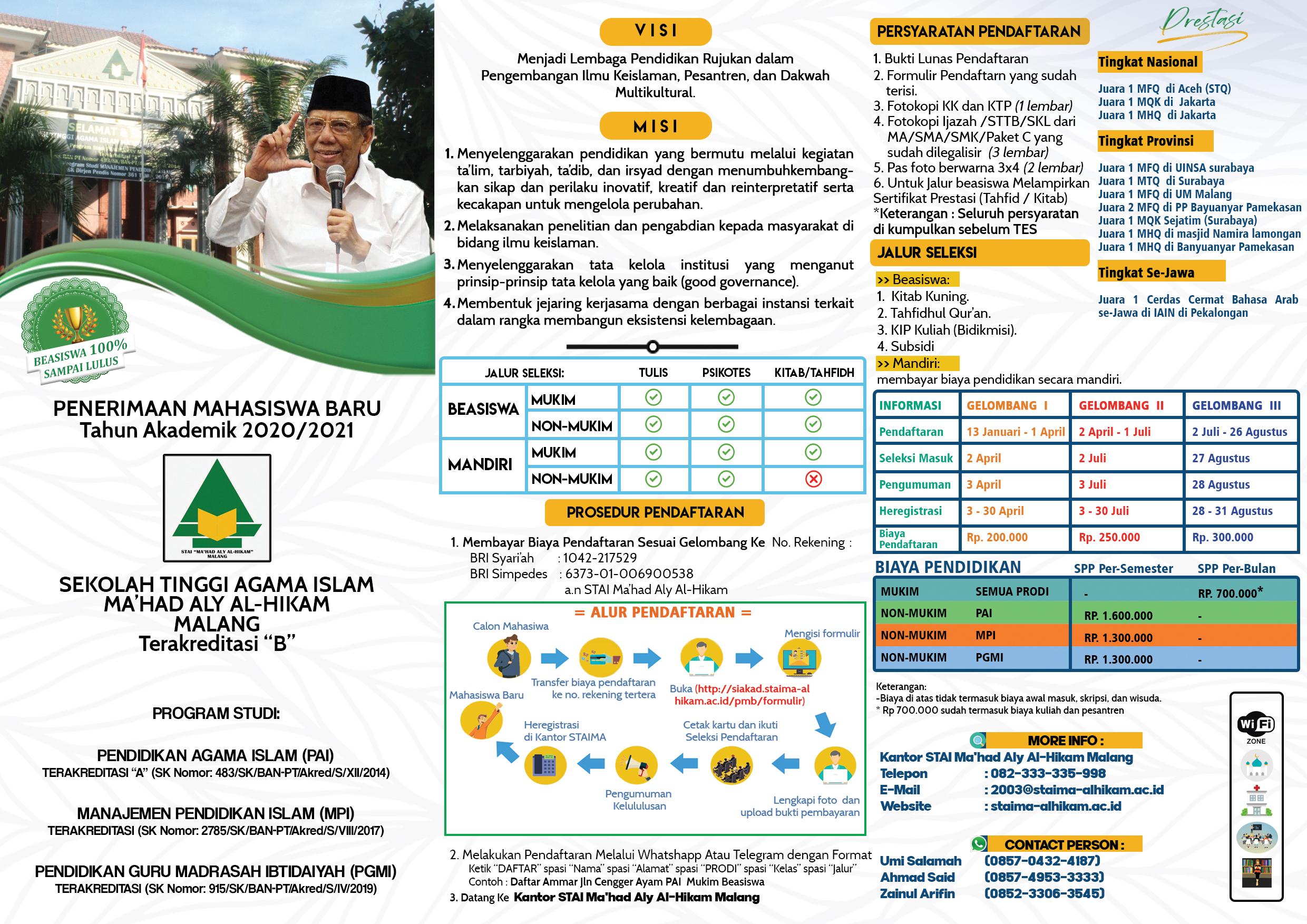 TELAH DIBUKA PENDAFTARAN MAHASISWA BARU STAIMA AL-HIKAM MALANG TAHUN 2020/2021, DENGAN KETENTUAN sbg