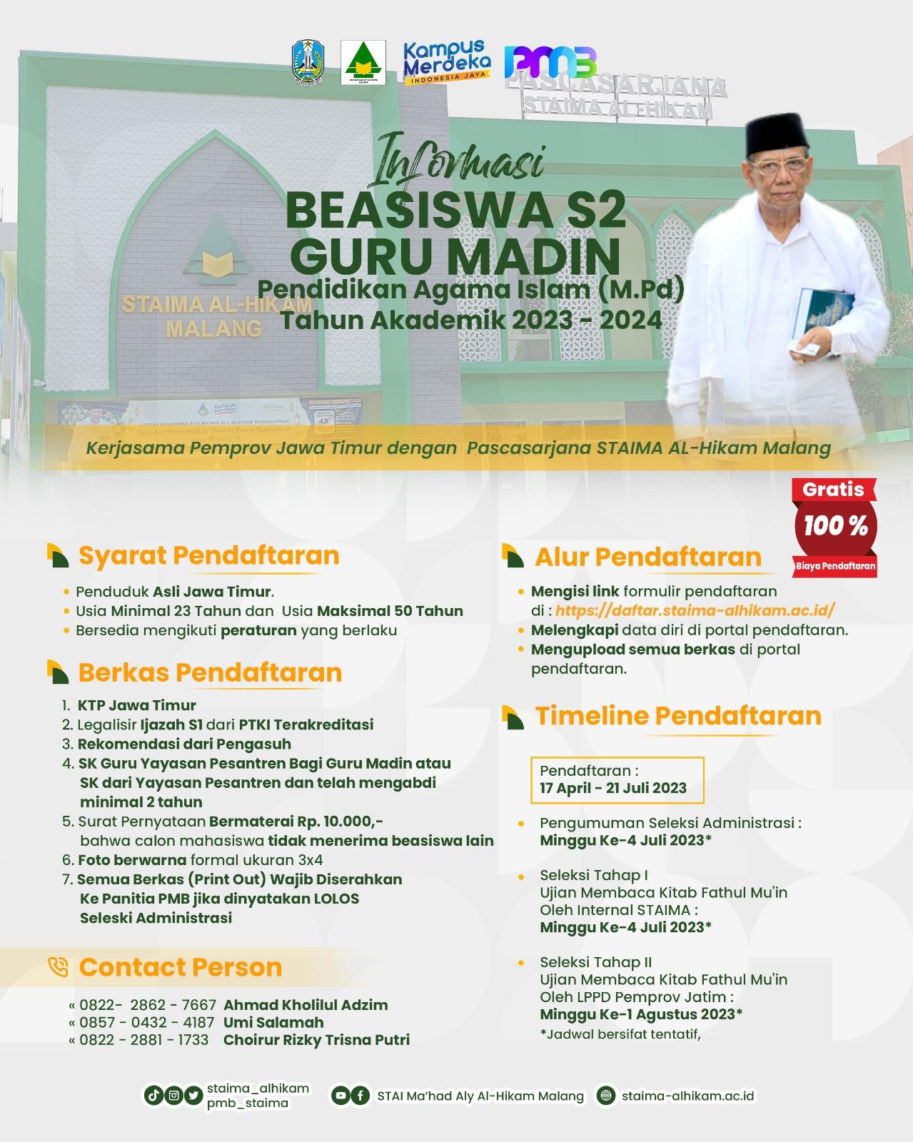 BEASISWA S2 GURU MADIN PASCASARJANA STAIMA AL-HIKAM MALANG 2023